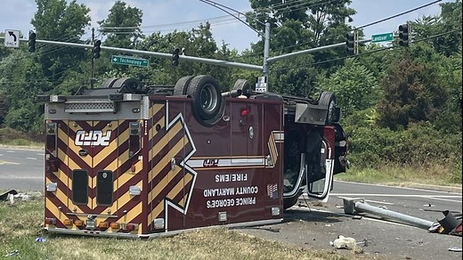 Prince George's County ambulance overturned after crash