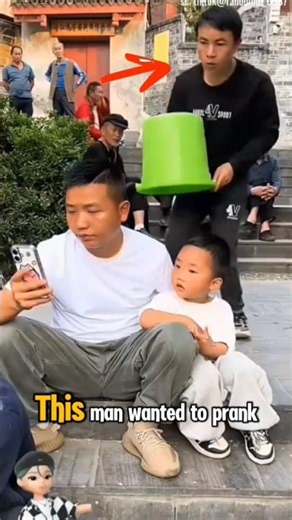 Head Covered in a Bucket - Little Boy Turns into an Adult!😂 #shorts #funny #prank