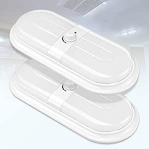 Kohree Upgraded Dimmable RV Lights Interior 800LM LED 12V Camper Lights Double Dome Ceiling Light Frosted Cover ON/OFF Switch 84xLED Chips for Trailer Boat, Adjustable Natural White 4000-4500K 2 Packs