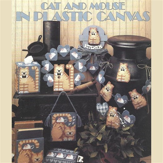 Vintage 1980 Cat & Heart Plastic Canvas Easy Needlepoint 6-in-1 Decor Pattern Digital PDF Download - Etsy