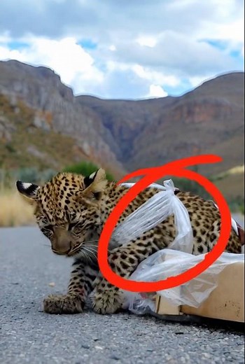 Leopard Cub trapped in plastic wrap. Can he escape? #shortsfeed #animal