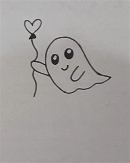 Cute ghost drawing with heart balloon/ very easy to make / cute things to draw when bored