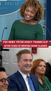 ‘ONE LAST DANCE’: FOX News Senior White House Correspondent Peter Doocy shares a candid moment with White House Press Secretary Karine Jean-Pierre in what could be their final briefing room exchange, thanking her for ‘taking the hard questions.’ | Fox News