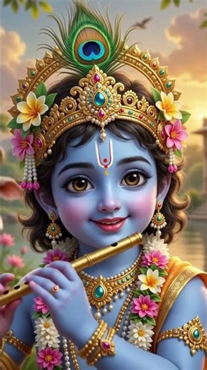 🌸 Beautiful Lord Krishna Flute Darshan 🦚 | Divine Krishna 4K Art #shorts