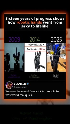 Sixteen years of progress shows how ROBOTIC HANDS evolved from jerky to LIFELIKE.