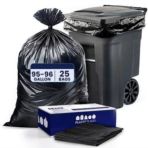 Plasticplace 95-96 Gallon Garbage Can Liners │ 3 Mil │ Black Heavy Duty Trash Bags │ 61" x 68" (25 Count)