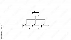 Grey Folder tree line icon on white background. Computer network file folder organization structure flowchart. 4K Video motion graphic animation Stock Video