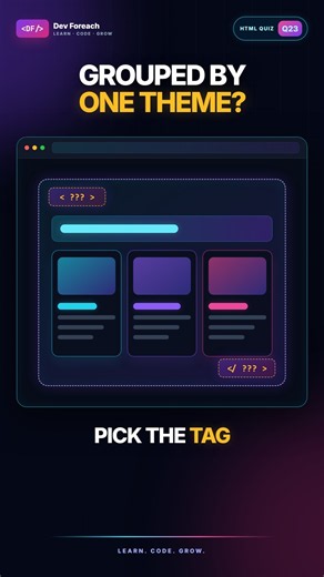 HTML Quiz #23: Which Tag Groups Content Under One Theme? 🤔 #htmlquiz #html #programming #codingquiz