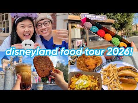 trying NEW disneyland food tour 2026! (matcha 🍵, best bfast 🍳, flo's new menu 🍔, pink milk 💕 + more)
