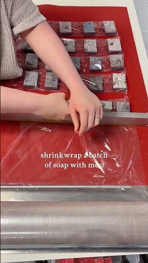 shrinkwrap a batch of sample soaps with me! this is our blackberry lavender scent 💜