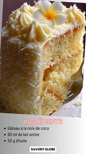 Gâteau à l'ananas et à la noix de coco Moelleux, frais et parfait pour célébrer. Un gâteau éponge tendre au délicat arôme de noix de coco, garni d'une généreuse couche d'ananas et recouvert d'un glaçage crémeux irrésistible. Un dessert tropical qui vous séduira dès la première bouchée. Ingrédients Gâteau à la noix de coco 60 ml de lait entier 50 g d'huile 230 g de blancs d'œufs 190 g de sucre 60 g de jaunes d'œufs 190 g de farine tout usage 15 ml d'extrait de noix de coco Garniture à l'ananas 40