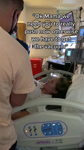 Determined First-Time Mom in Labor & Delivery Room | Conehead Vacuum Baby