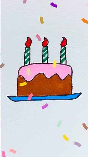 Easy draw birthday cake 🎂 #howtodraw #drawing #happybirthday #birthday #birthdaycake #cake #kids
