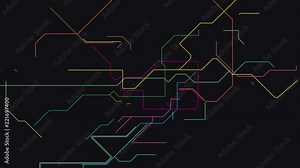 Animated motion graphics colored circuit board trace etching path lines grid