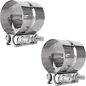 BlueStars 3" Exhaust Clamp 2-Pack, 304 Stainless Steel Lap Joint Band Clamps - Compatible with Automotive Exhaust Pipes, Mufflers, Catalytic Converters, Connects 3" OD to 3" ID Pipe