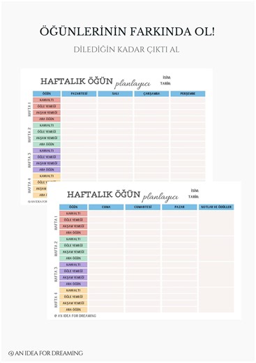 Weekly Meal Planner, Printable A4 Food Diary (digital Download) - Etsy