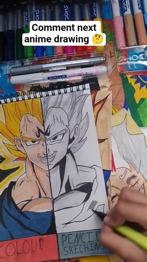 vegeta drawing half side all colour and pencil sketching #dragoball #vegetadrawing #animedrawing