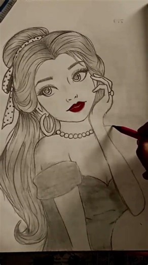 a Disney princess Belle 🩷 with red lips 💋 #newtrend #art #viralsketch