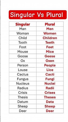 Irregular Nouns – Singular to Plural Forms” based on the table you shared.