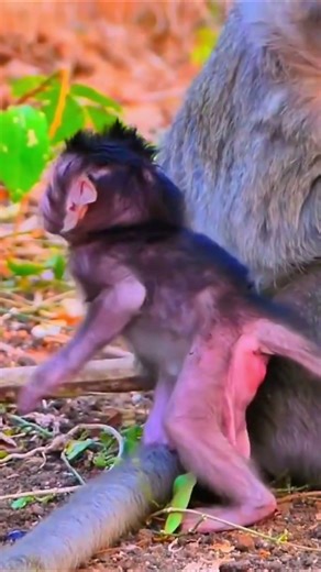 Life of Monkeys: The baby monkey came to beg for food and was beaten by the male monkey.