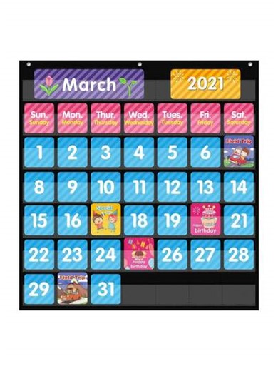 Large 44 Pockets Calendar Pocket Chart For Classroom With 85 Cards, Size:25" X 24" Monthly Calendar And Weather Black Pocket Chart For Kids Learning For Home Or Kindergarten (44 Pockets) | SHEIN
