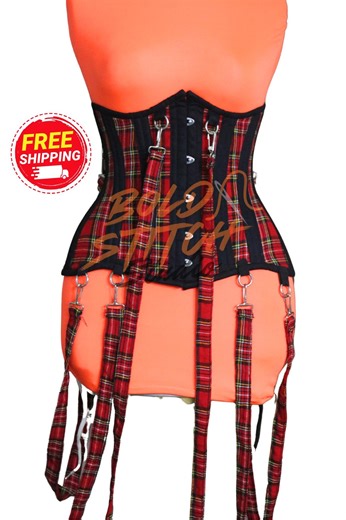 Red Tartan Plaid Underbust Corset With Detachable Bondage Straps, Punk Rock Waist Cincher, Alt Fashion Goth Bodice, Plaid Corset Belt - Etsy Australia