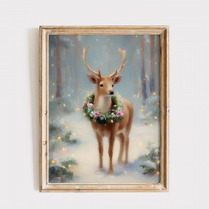 Christmas Reindeer Print, Whimsical Wall Art, Holiday Home Decor - Etsy