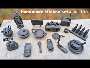 Diy handmade kitchen set☕️how to make miniature kitchen set with clay🍶polymer clay new kitchen set |