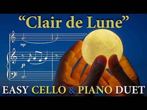 Clair de Lune (Debussy) | EASY CELLO and PIANO Duet (Sheet Music)