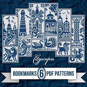 PDF Bookmarks in Antique Style Cross Stitch Pattern, Cityscape Embroidery Chart, Monochrome Embroidery in Sampler Design, Booklovers Gift - Etsy