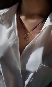 Lapis Lazuli Necklace With Gold Sun Pendant, Celestial Pendant Necklace With Toggle Clasp - Etsy