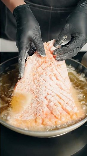 Today we deep-fried salmon — dipped in egg, coated in flour, and fried to golden perfection.