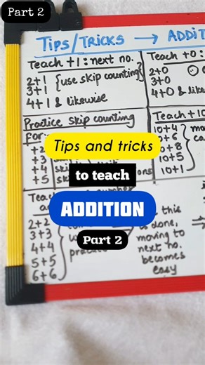 Tanushree A. Mehta | Momblogger | Education | Youtuber on Instagram: "Part 2: How to teach/Introduce Addition? You can start teaching addition at the age of 4.5 as per the grasping power of your child. And start full fledge addition by 5.5 years. Note ⤵️ ➕️ While teaching addition, make sure you go slow because this is something new child is learning and they need time to understand the concept thoroughly. ➕️ Don't expect them to correctly answer at one go! It will require lots of lots of practi