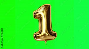 number 1 ,Gold balloon Green Screen, Animation, motion loop, video footage, motion graphic.,