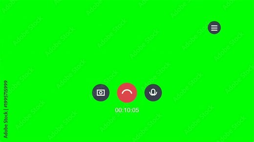 Video call interface overlay with timer and control icons displayed on a green screen background for easy editing