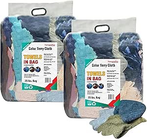 Recycled Color Terry Cloth Rags (25 lbs. Bag - Pack of 2) - Super Absorbent Cotton Towel Cleaning Rags for Garage, Shop Rags, Industrial Use & Housekeeping - Shop Rags Bulk