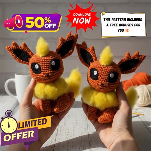 Chibi Flareon Pokemon Crochet Pattern, Pokemon Plush - Children Toy Pdf | Instant Download - Etsy