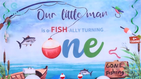 Crenics Ofishally One Birthday Decorations - Our Little Man Is Ofishally Turning One Backdrop, Banner, Hanging Swirls, Paper Pom Poms, Honeycomb and Balloons for Boy 1st Birthday Party Supplies