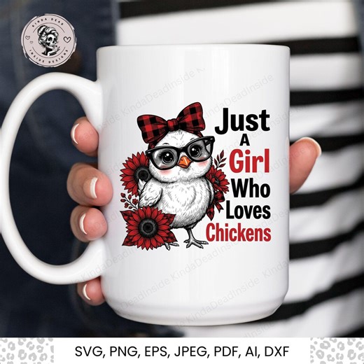 Cute Chick Digital PNG, Just A Girl Who Loves Chickens, Farm Animal Art, Nerdy Chick, Plaid Bow, Red Sunflower, Rustic Farmhouse Design - Etsy