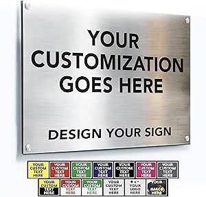 Custom Metal Signs, Personalized Aluminum, Safety Signs - Waterproof Outdoor Business - White Aluminum (Silver Brushed, 18x12 In)