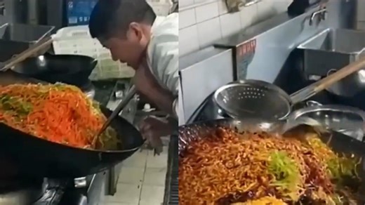 酒店大厨师长炒菜，这锅一般人都颠不起来，不愧是顶级厨师啊
