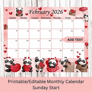 February 2026 Editable Calendar, Cute Valentine Planner, Kids School Schedule, Printable Office/work/home Planner, PDF/PNG Instant Download - Etsy Australia