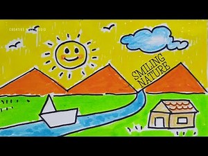 How to Draw Nature Memory Drawing for Kids | How to Draw Simple Landscape Step by Step for Kids 🏕