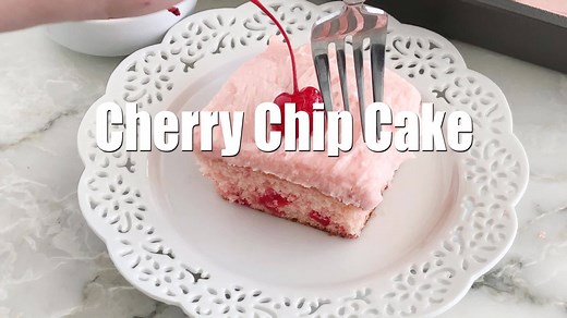 Cherry chip cake is a semi-homemade cake with an easy cherry buttercream frosting. Chopped maraschino cherries are folded into the batter sweetened with a splash of cherry juice to add beautiful color and flavor to this lovely pink cake. https://www.foodlovinfamily.com/cherry-chip-cake/ | Foodlovinfamily