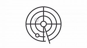 Animated radar icon. Tracking objects line animation. Radar map. Navigation tool. Sonar system. Air traffic control. Black illustration on white background. HD video with alpha channel. Motion graphic