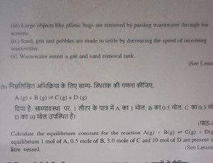 (iii) Large objocts like plactic bags are removed by passing wa... | Filo