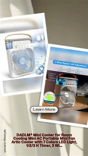 DADLM® Mini Cooler for Room Cooling Mini AC Portable Mini Fan Artic Cooler with 7 Colors LED Ligh...