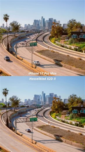 Andrew Wille | LA Photographer on Instagram: "iPhone 17 Pro Max vs Hasselblad X2D II 📱📸 I often get asked to show crops when comparing photos from different devices, so here’s a 500% crop comparison showing the difference between the iPhone’s 48MP 1/1.28’’ (9.8 x 7.3mm) sensor and the Hasselblad’s 100MP 43.8 x 32.9mm medium format sensor. Do you think comparisons like this are fair when one sensor is roughly 15x large, or do they still help put things into perspective? #iphone17p