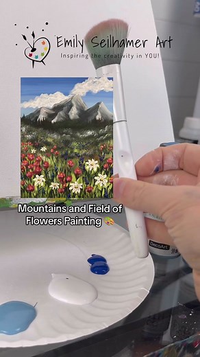 In this landscape tutorial I had the chance to try DecoEARTH acrylics, so of course I had to paint some spring flowers and mountains! 🌸🎨 #art #artist #painting #tutorial #howto #diy #artsandcrafts #paintingtutorial #easy #wildflowers #mountains #flowers #ad DecoEARTH is a new line of water-based acrylic made from recycled house paint. Nearly 75 million gallons of house paint is thrown away every year, but @DecoArt Inc. found a solution by collecting this wasted paint nationwide and reprocessin