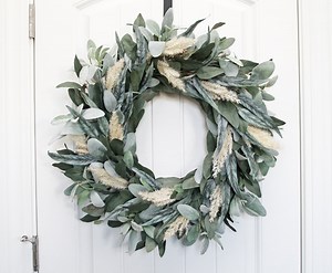 Eucalyptus Lamb’s Ear Pampas Grass Wreath for Front Door, Year Round Modern Wreath, Every Day All Season Wreath Gift, Spring Summer Décor - Etsy